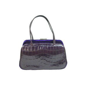 Prada Crocodile Clasp Handbag Leather Velvet Purple